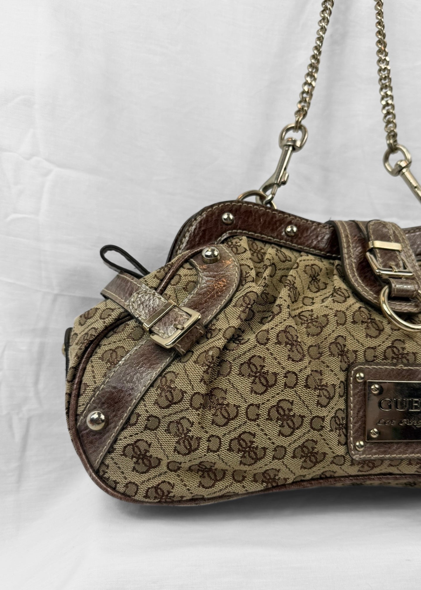 Rare Vintage Guess Bag in Brown Monogram and Silver Chain