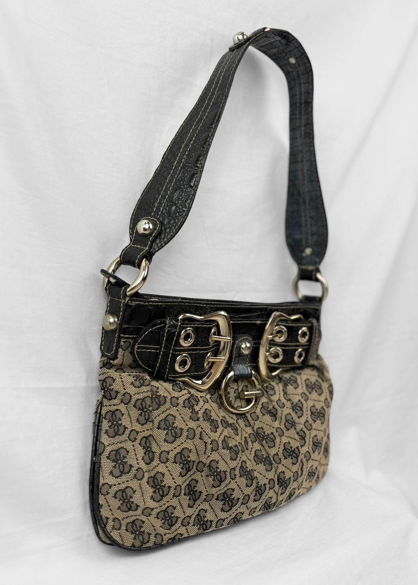Vintage Guess Bag Black Monogram Buckle G