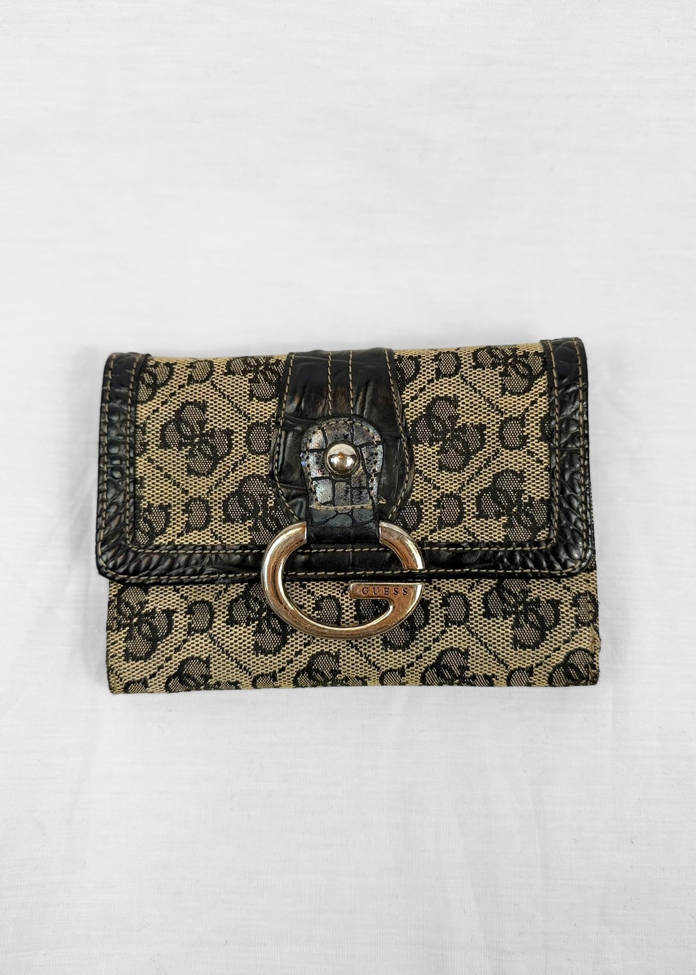 Vintage Guess Wallet in Black Monogram G Buckle
