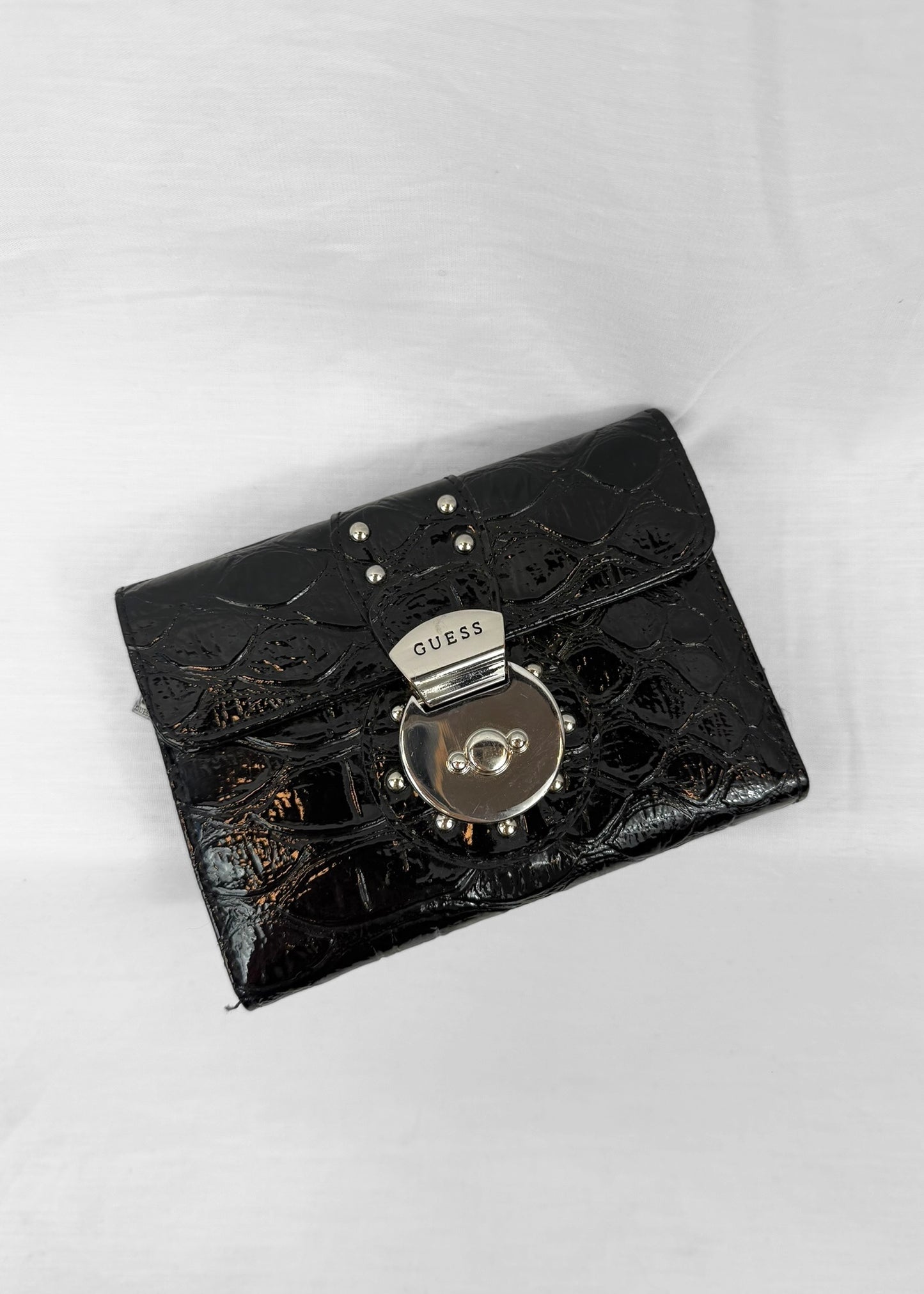 Guess Wallet in Black Croco and Silver