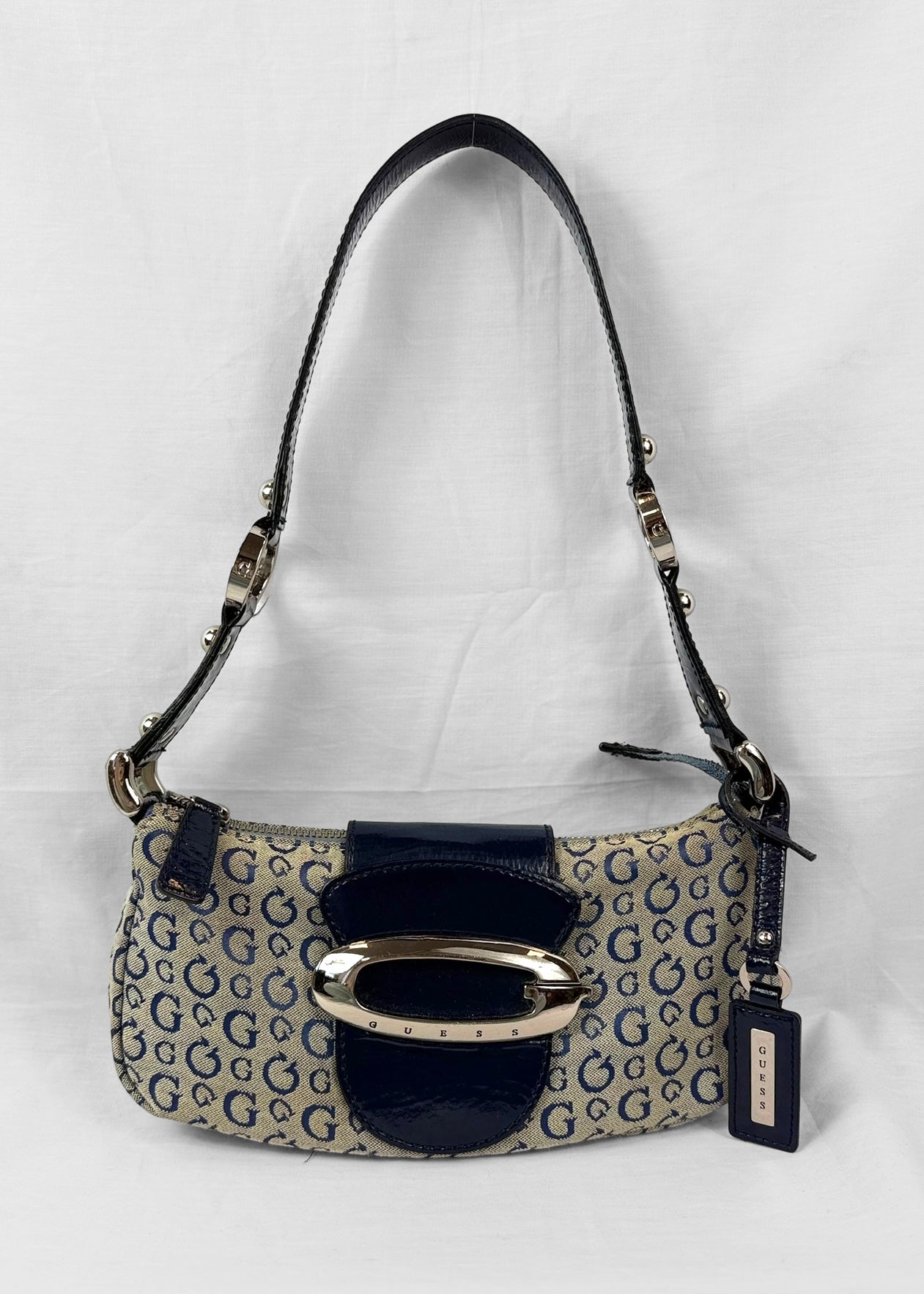 Vintage 2000s Guess Baguette Bag Blue Monogram