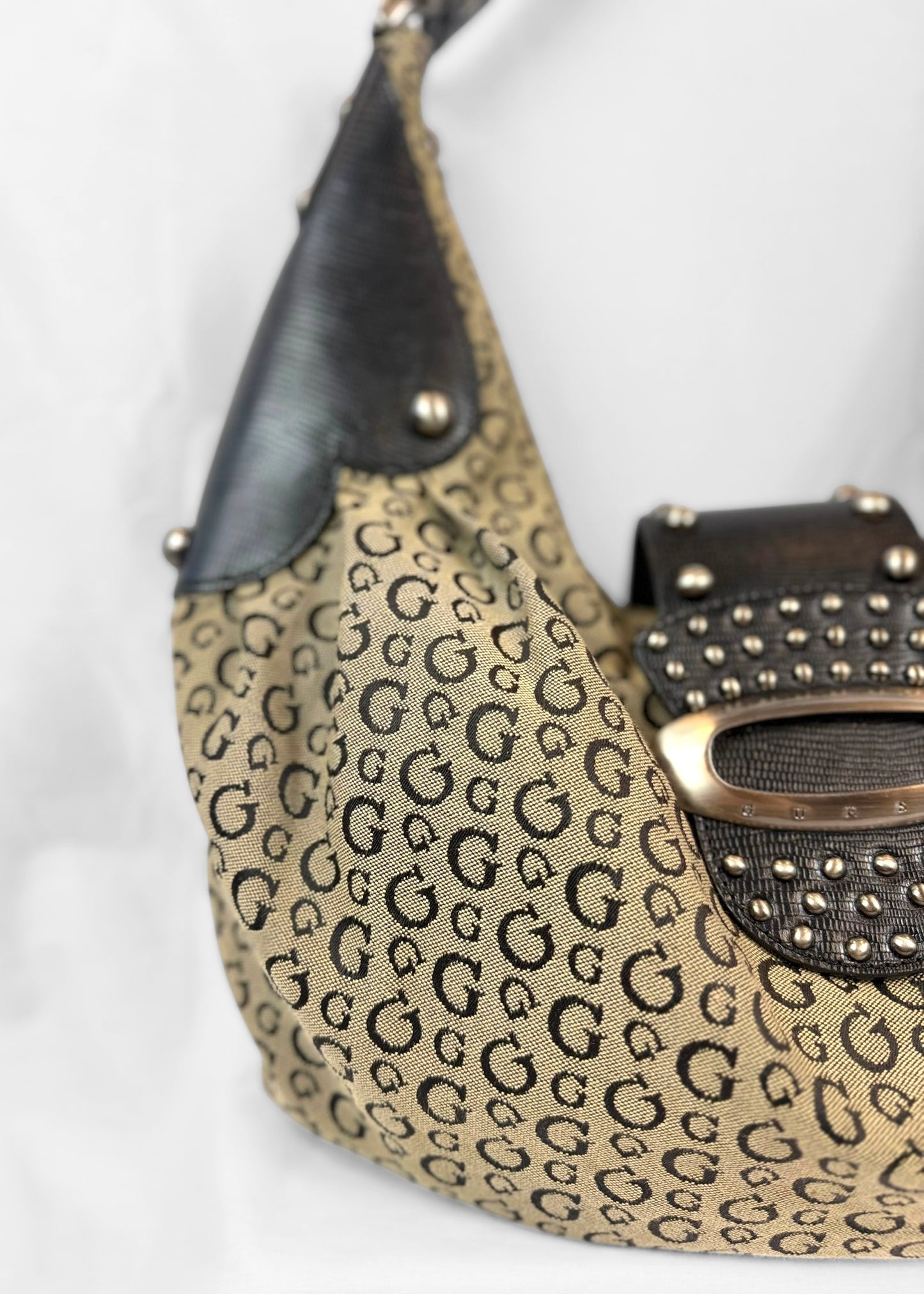 Vintage Guess Bag in Black Monogram and Studs