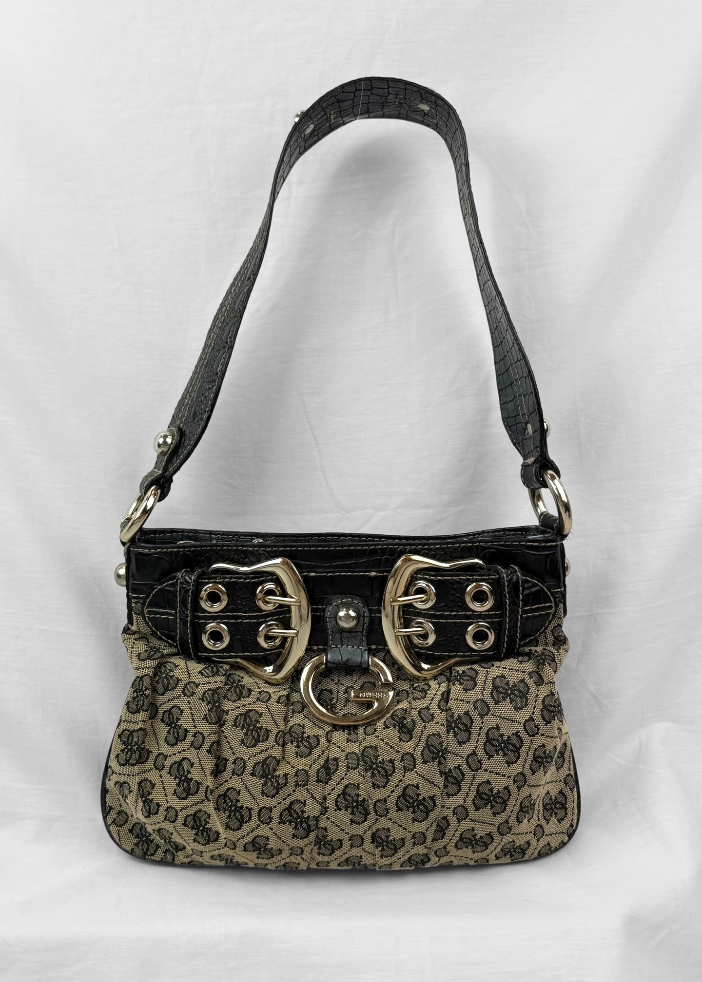Vintage Guess Bag Black Monogram Buckle G