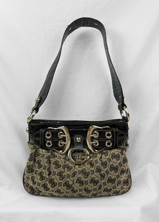 Vintage Guess Bag Black Monogram Buckle G