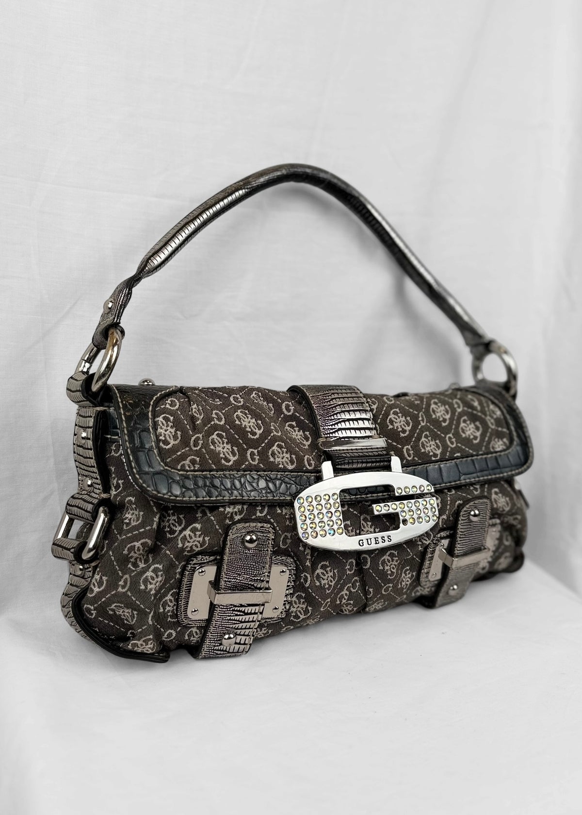 Vintage Guess Bag in Grey Denim Silver