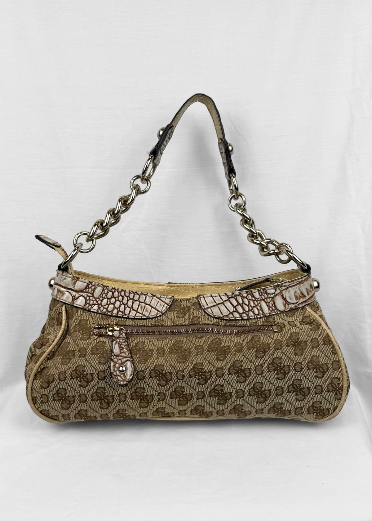Vintage Guess Bag Cream Croco Belt Detail Silver