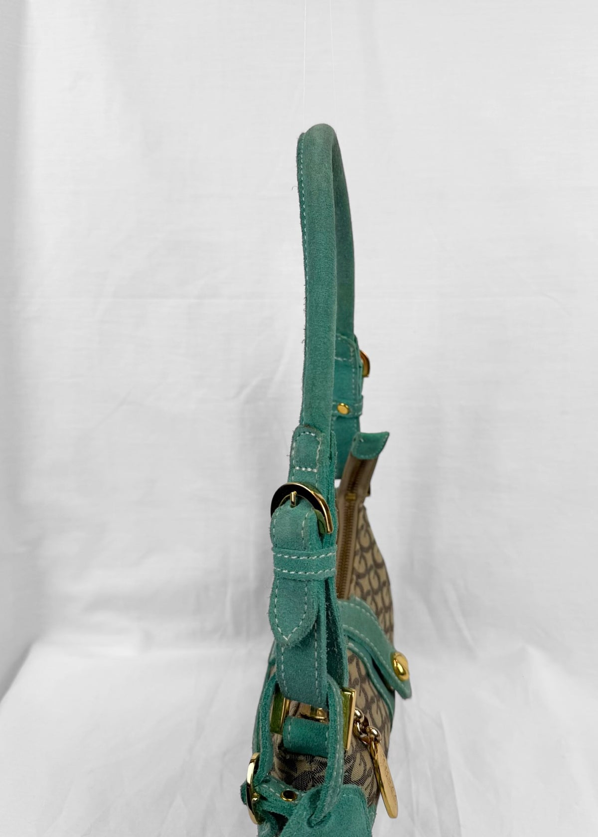 RARE Vintage Guess Bag Turquoise Suede Gold Details