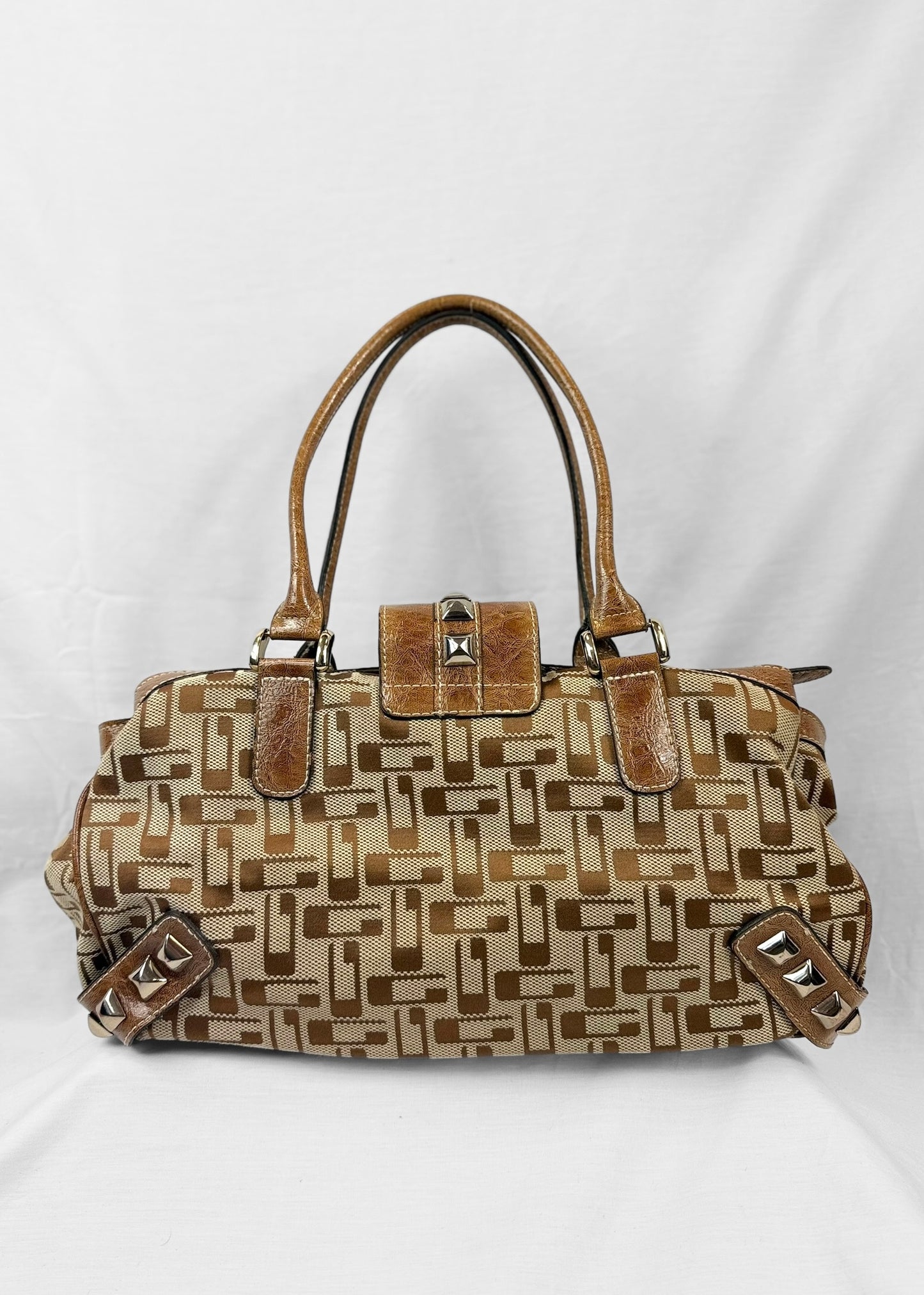Vintage Guess Bag in Brown Monogram Silver Details