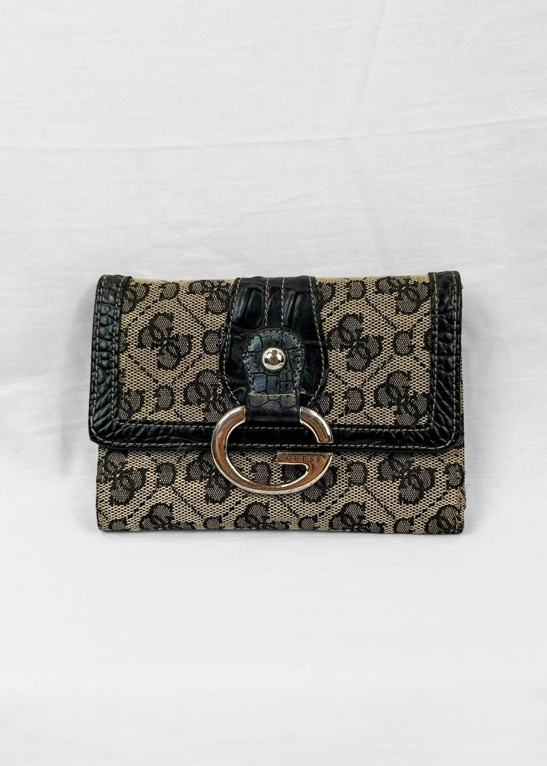 Vintage Guess Wallet in Black Monogram G Buckle