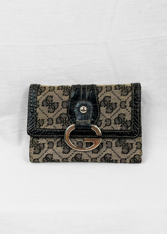 Vintage Guess Wallet in Black Monogram G Buckle