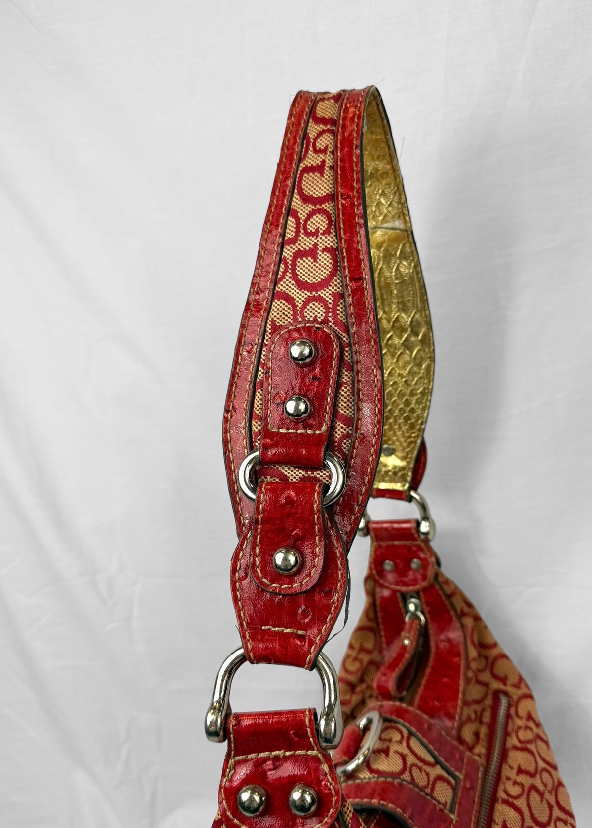 Rare Vintage Guess Bag in Red Monogram with G Buckle
