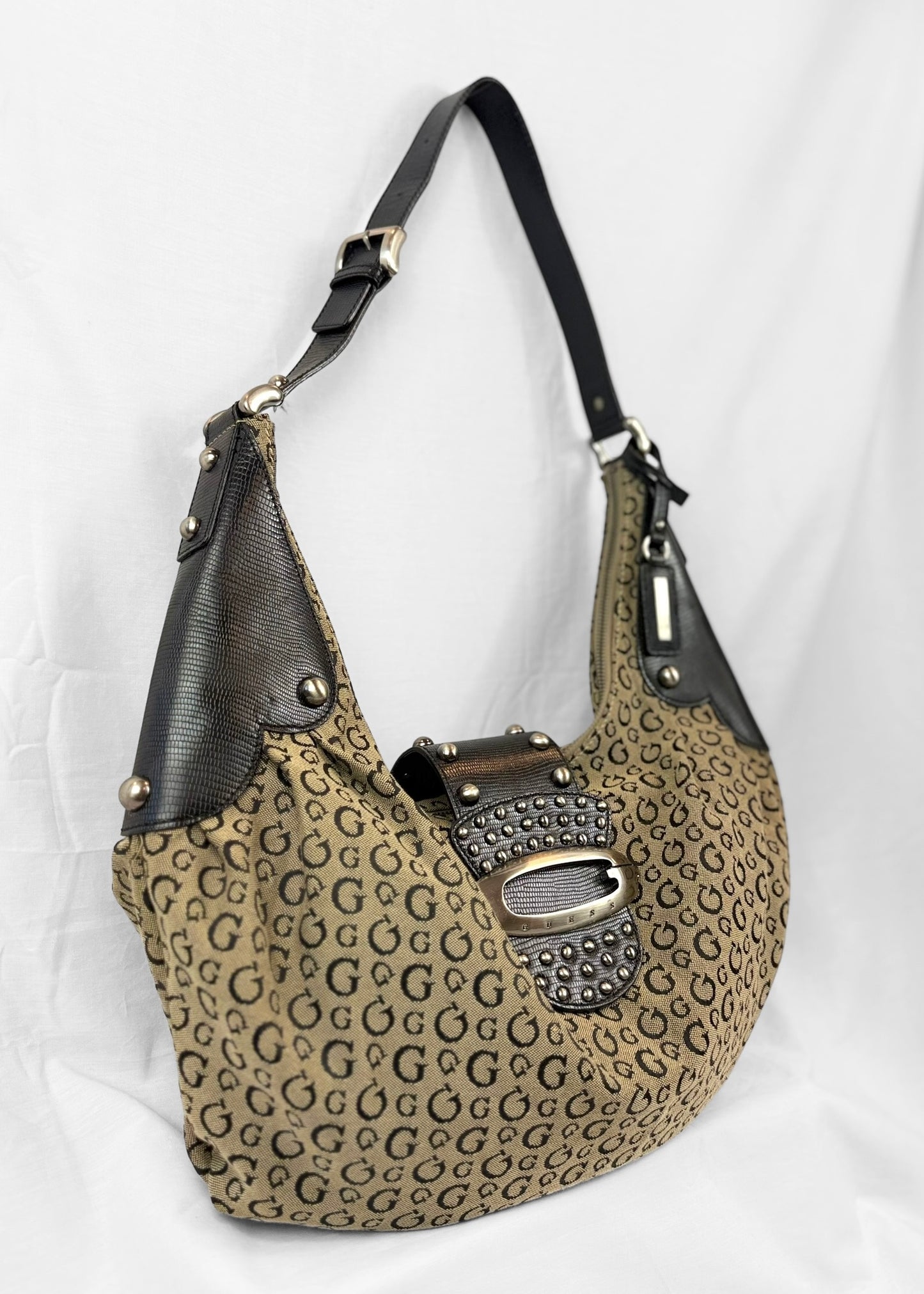 Vintage Guess Bag in Black Monogram and Studs
