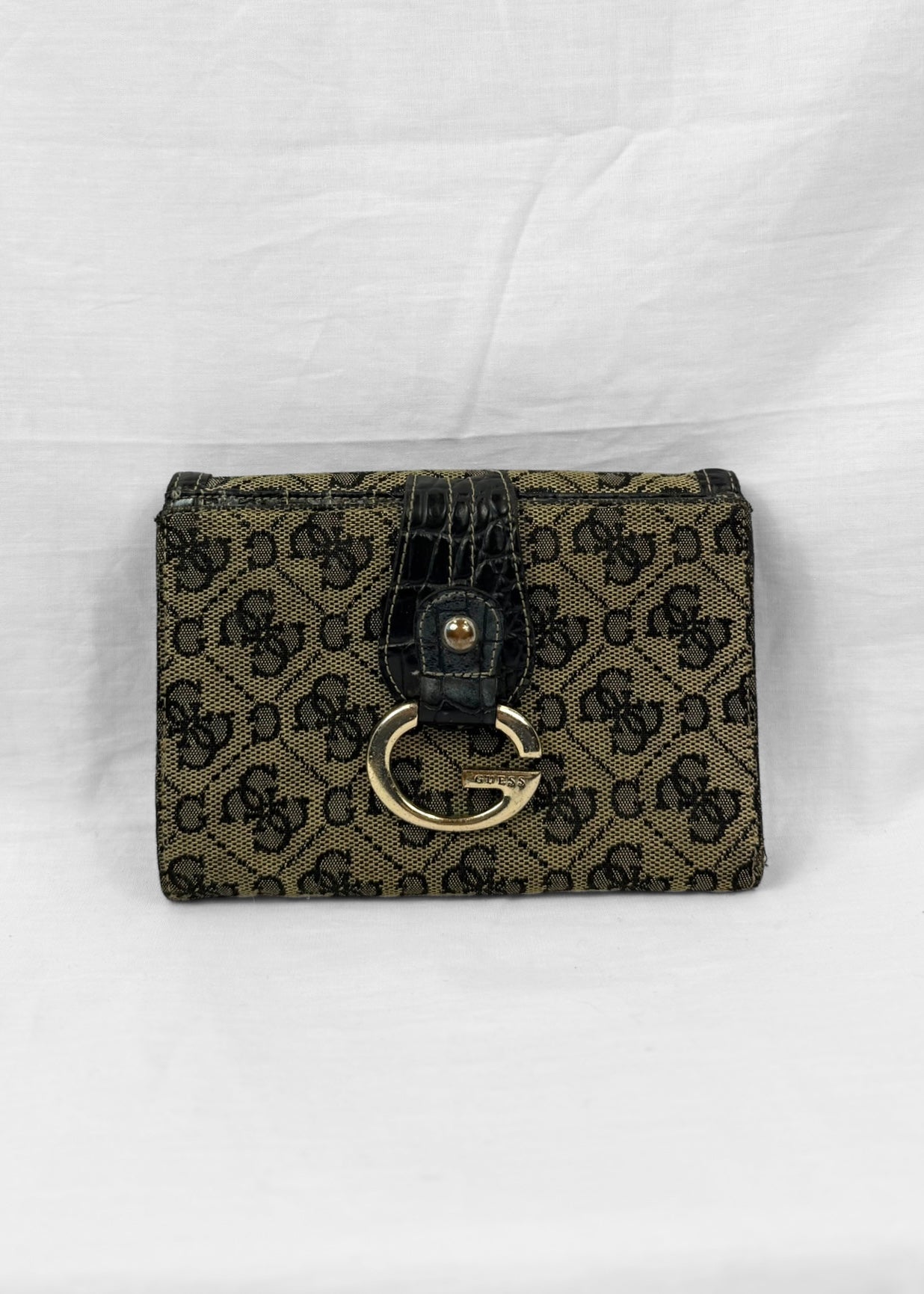 Vintage Guess Y2K Wallet in Croco Black Monogram G Buckle