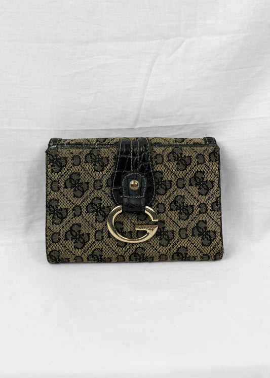Vintage Guess Y2K Wallet in Croco Black Monogram G Buckle