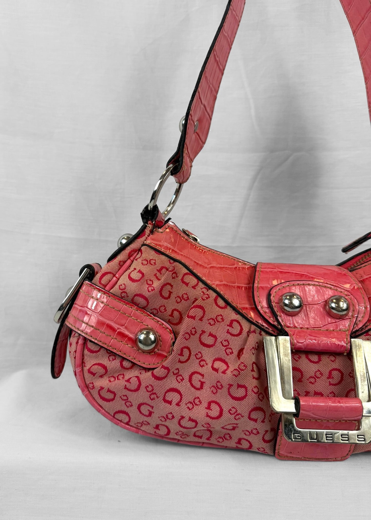 Vintage Guess Bag in Pink Monogram and Silver Details