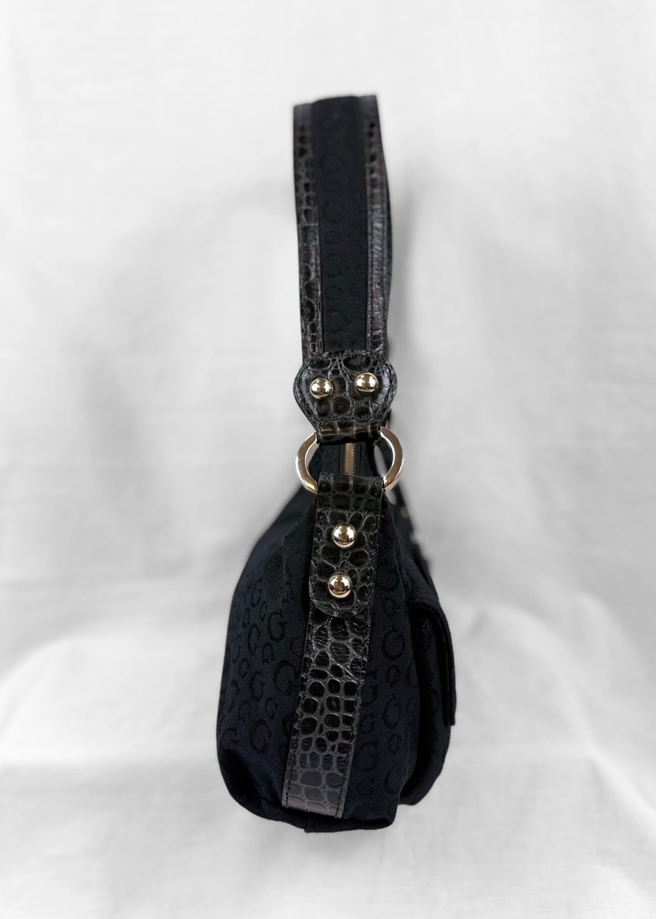 Vintage Guess Bag in Black Monogram Croco and Silver