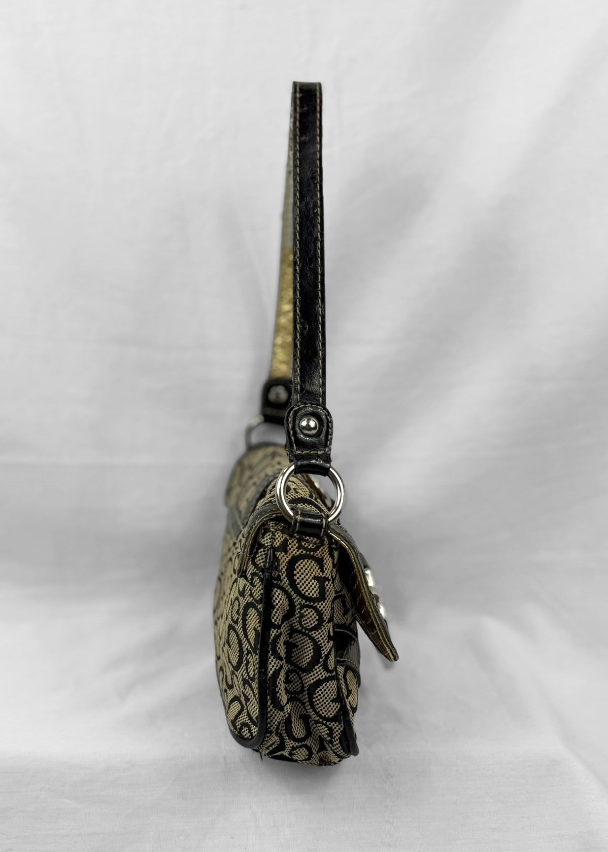 Vintage Guess Small Shoulderbag Black Monogram Silver Buckle