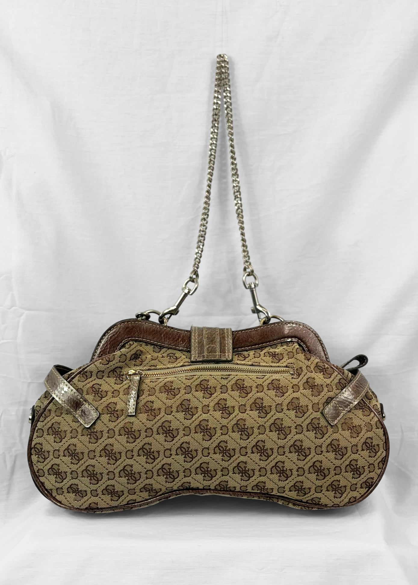 Rare Vintage Guess Bag in Brown Monogram and Silver Chain