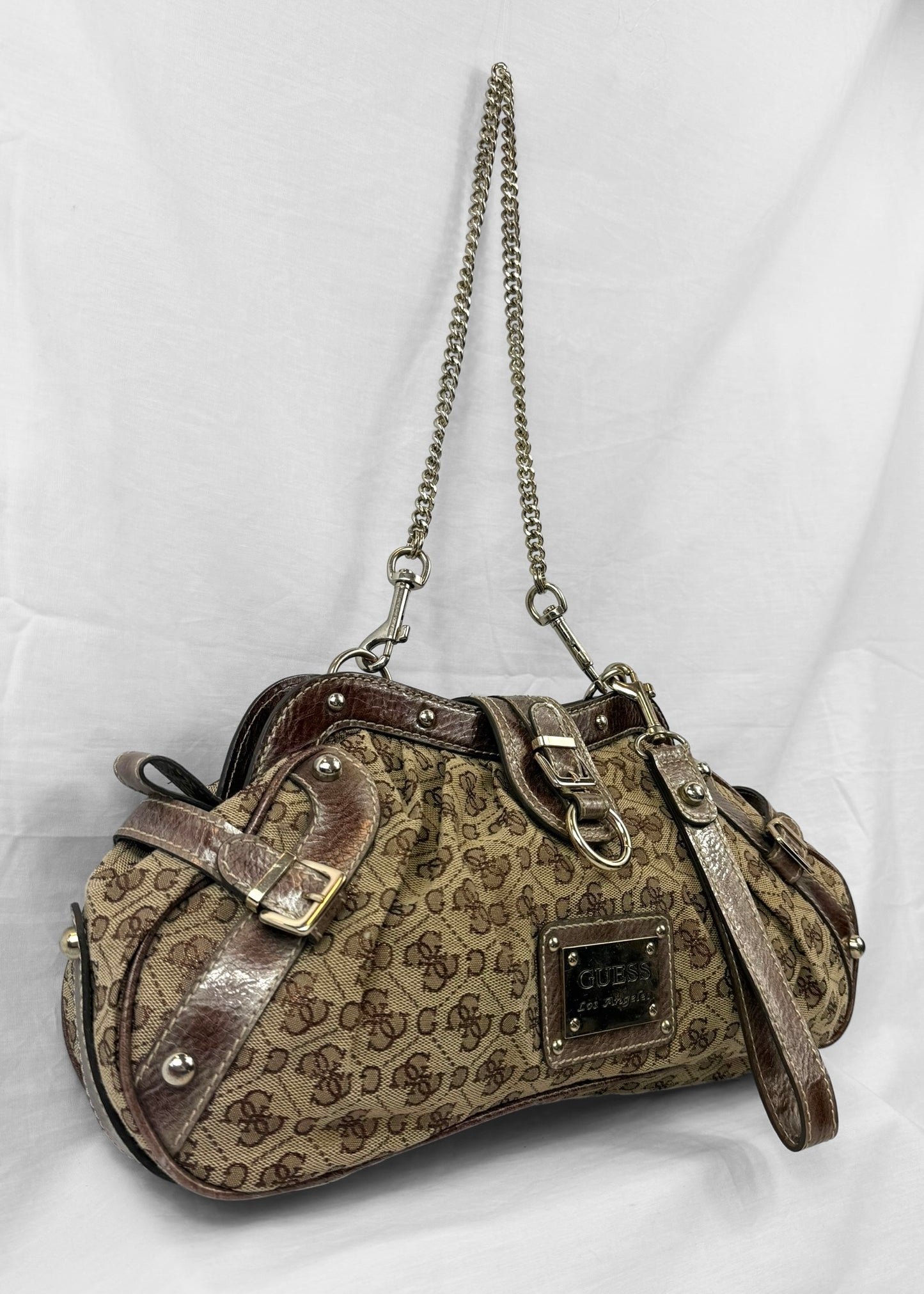 Rare Vintage Guess Bag in Brown Monogram and Silver Chain
