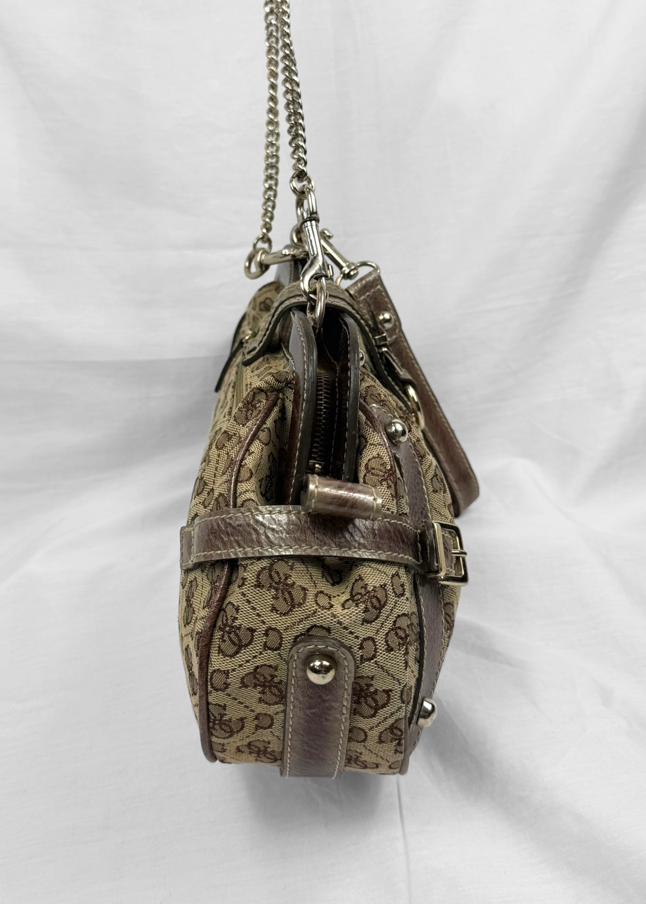 Rare Vintage Guess Bag in Brown Monogram and Silver Chain