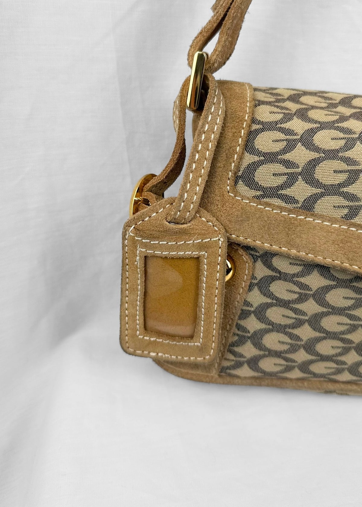Vintage Guess Bag in Brown Suede and Gold