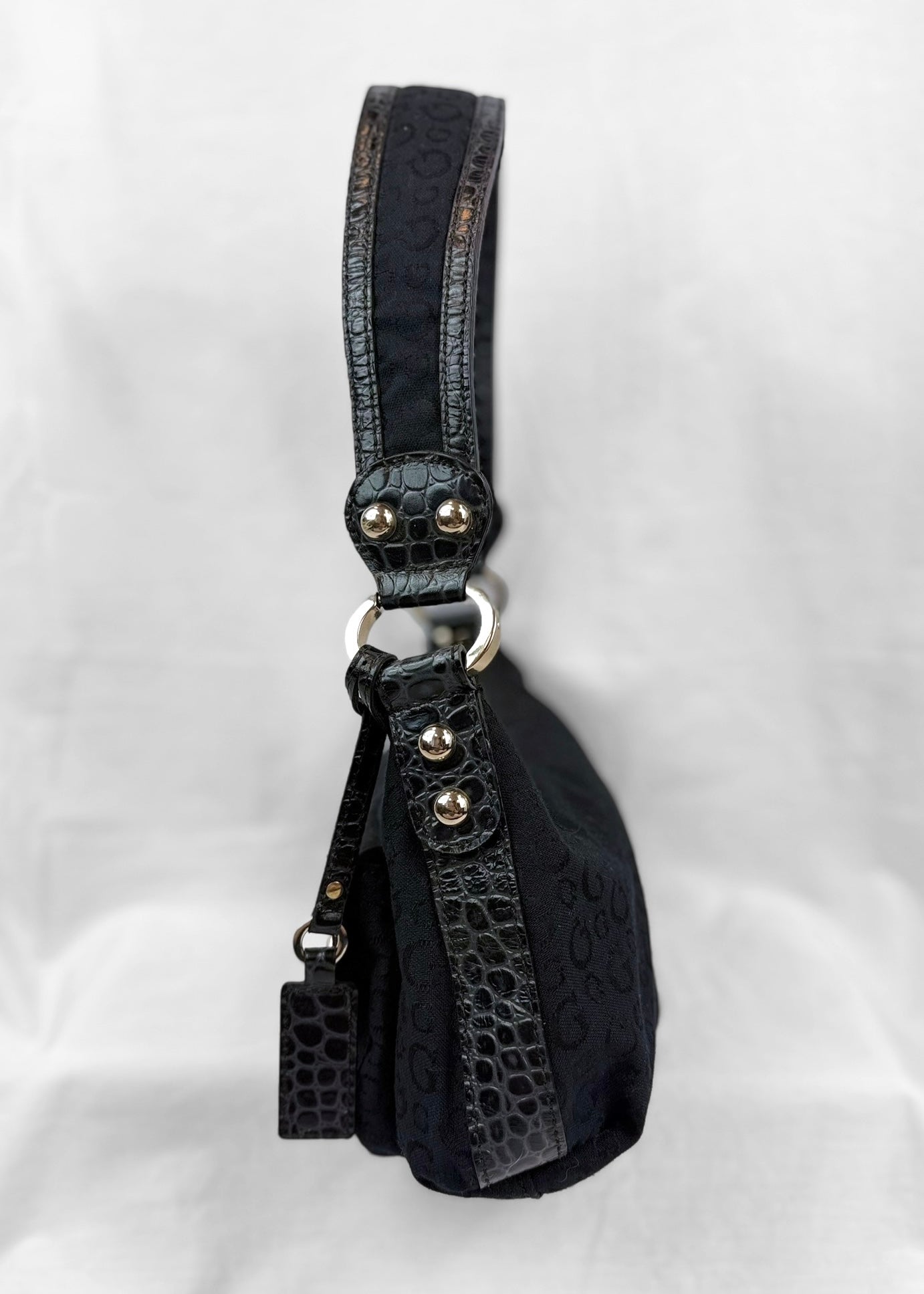 Vintage Guess Bag in Black Monogram Croco and Silver