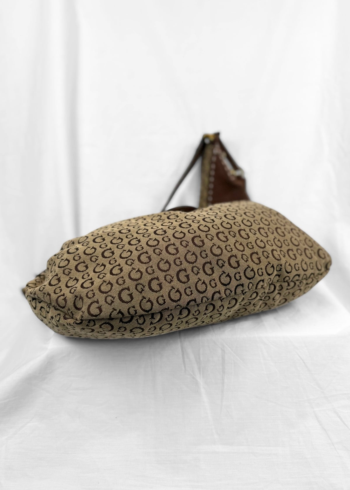Vintage RARE Guess Bag in Brown Suede Monogram and Gold