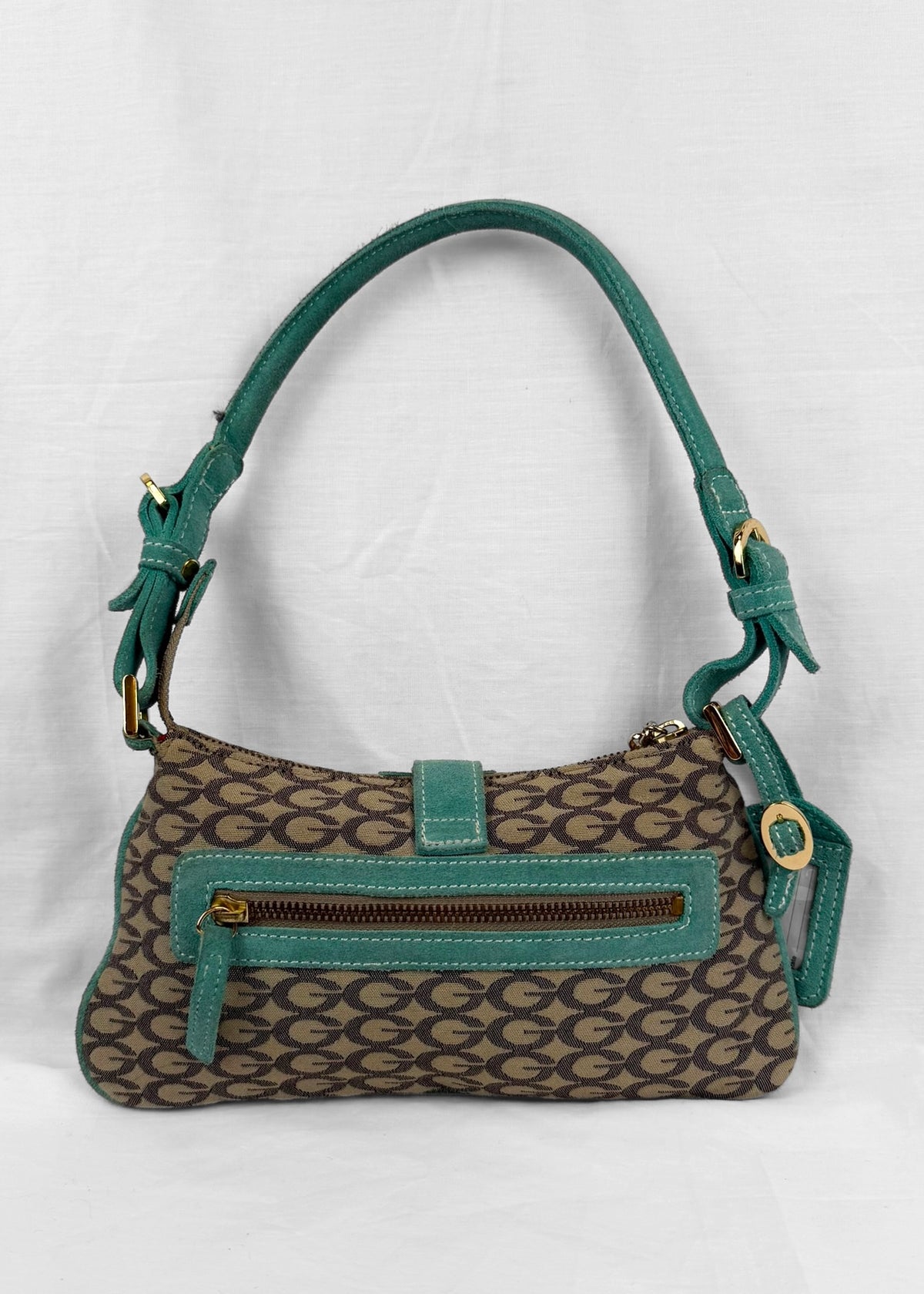 RARE Vintage Guess Bag Turquoise Suede Gold Details
