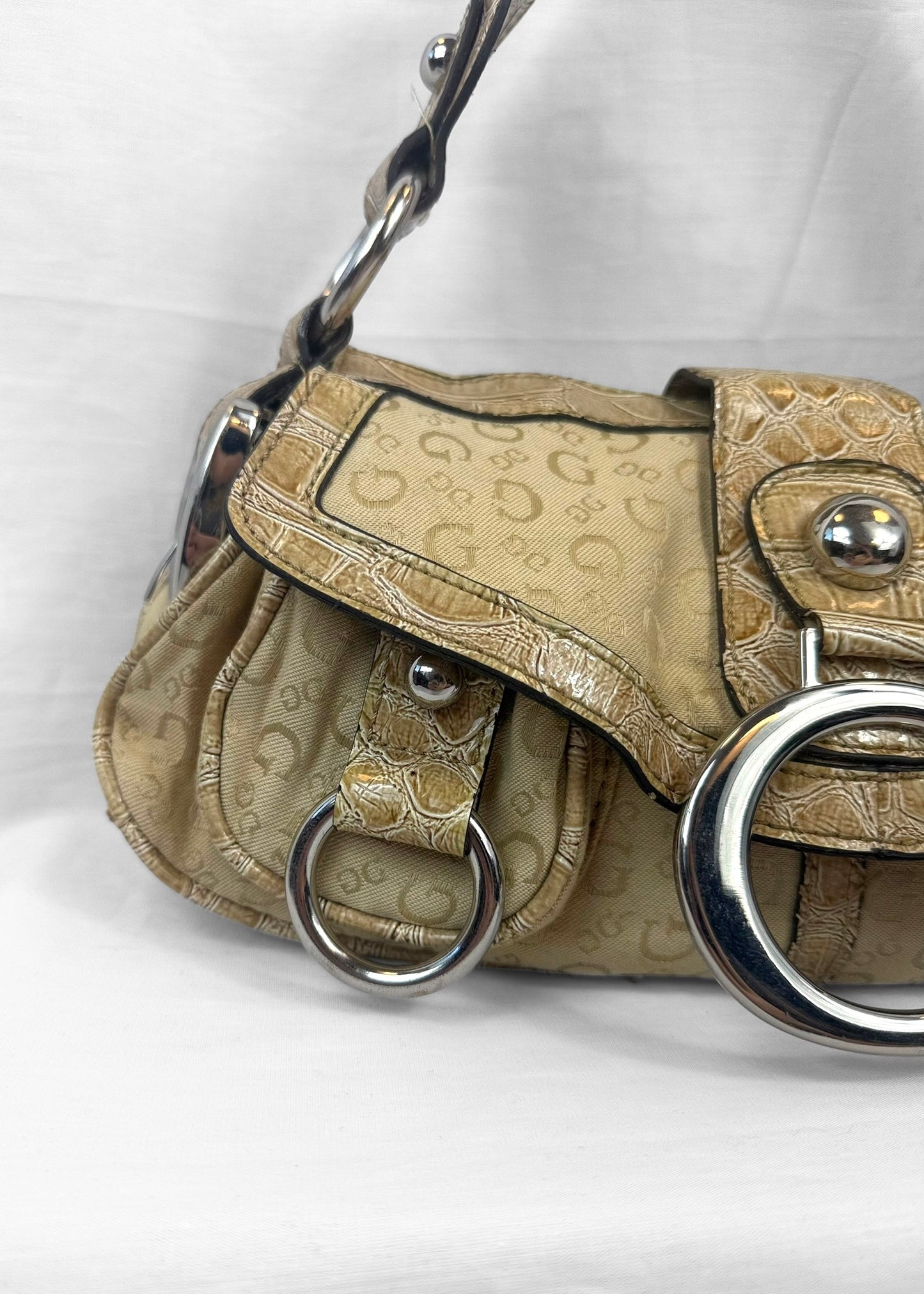 Vintage Guess Bag in Cream Monogram and Silver G