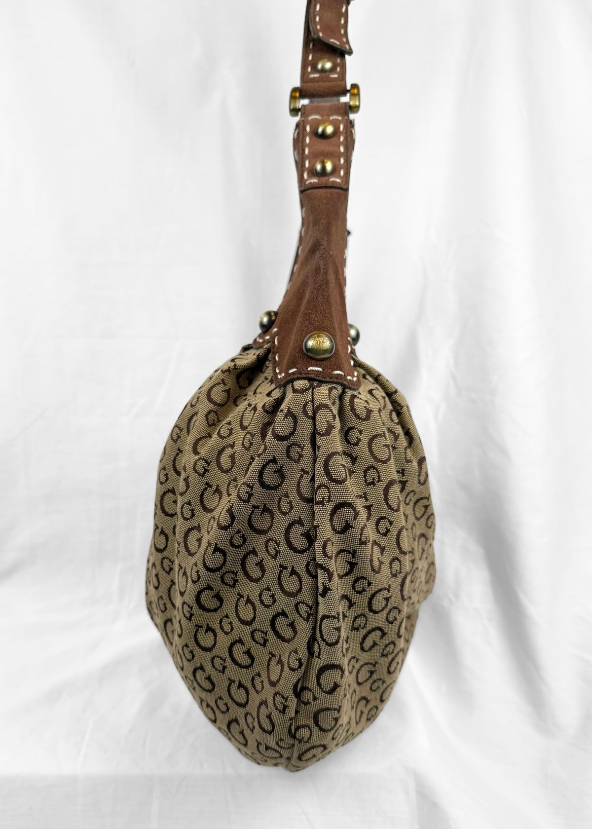 Vintage RARE Guess Bag in Brown Suede Monogram and Gold
