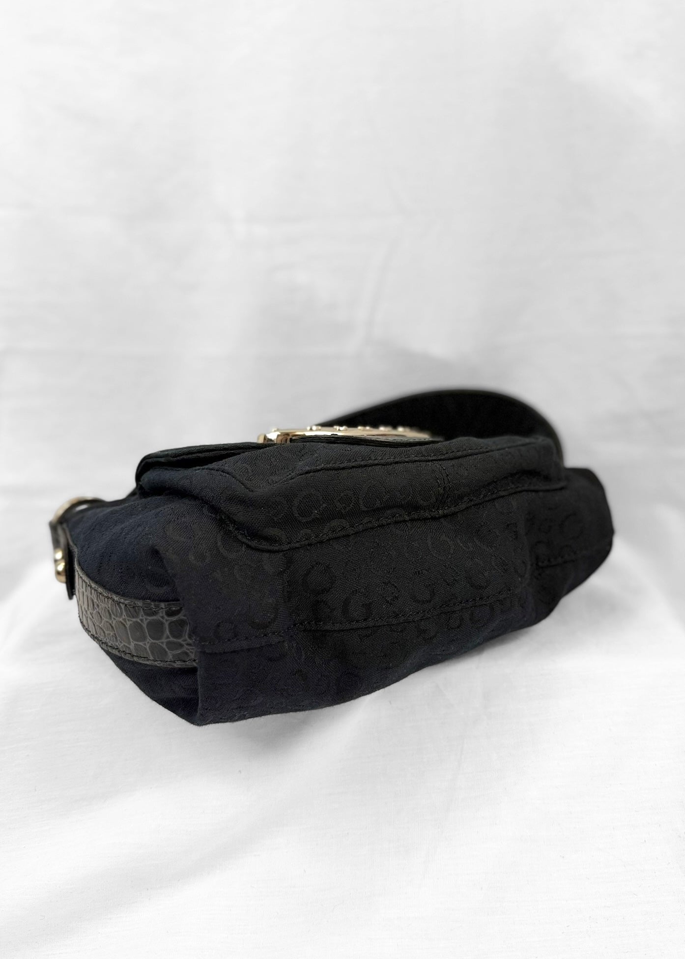 Vintage Guess Bag in Black Monogram Croco and Silver