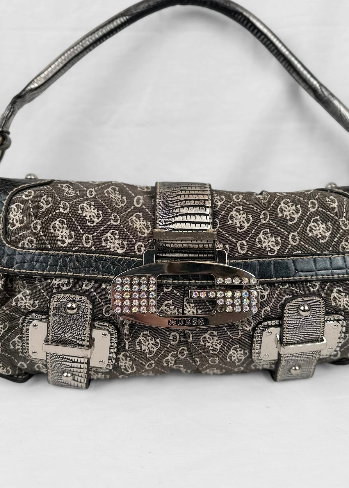 Vintage Guess Bag in Grey Denim Silver