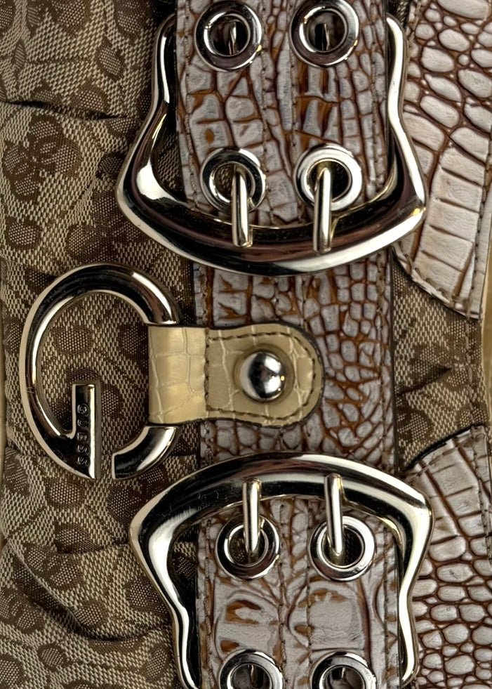Vintage Guess Bag Cream Croco Belt Detail Silver