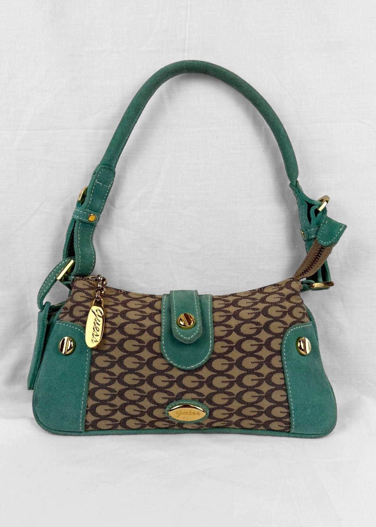 RARE Vintage Guess Bag Turquoise Suede Gold Details