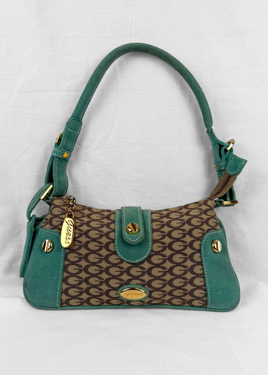 RARE Vintage Guess Bag Turquoise Suede Gold Details