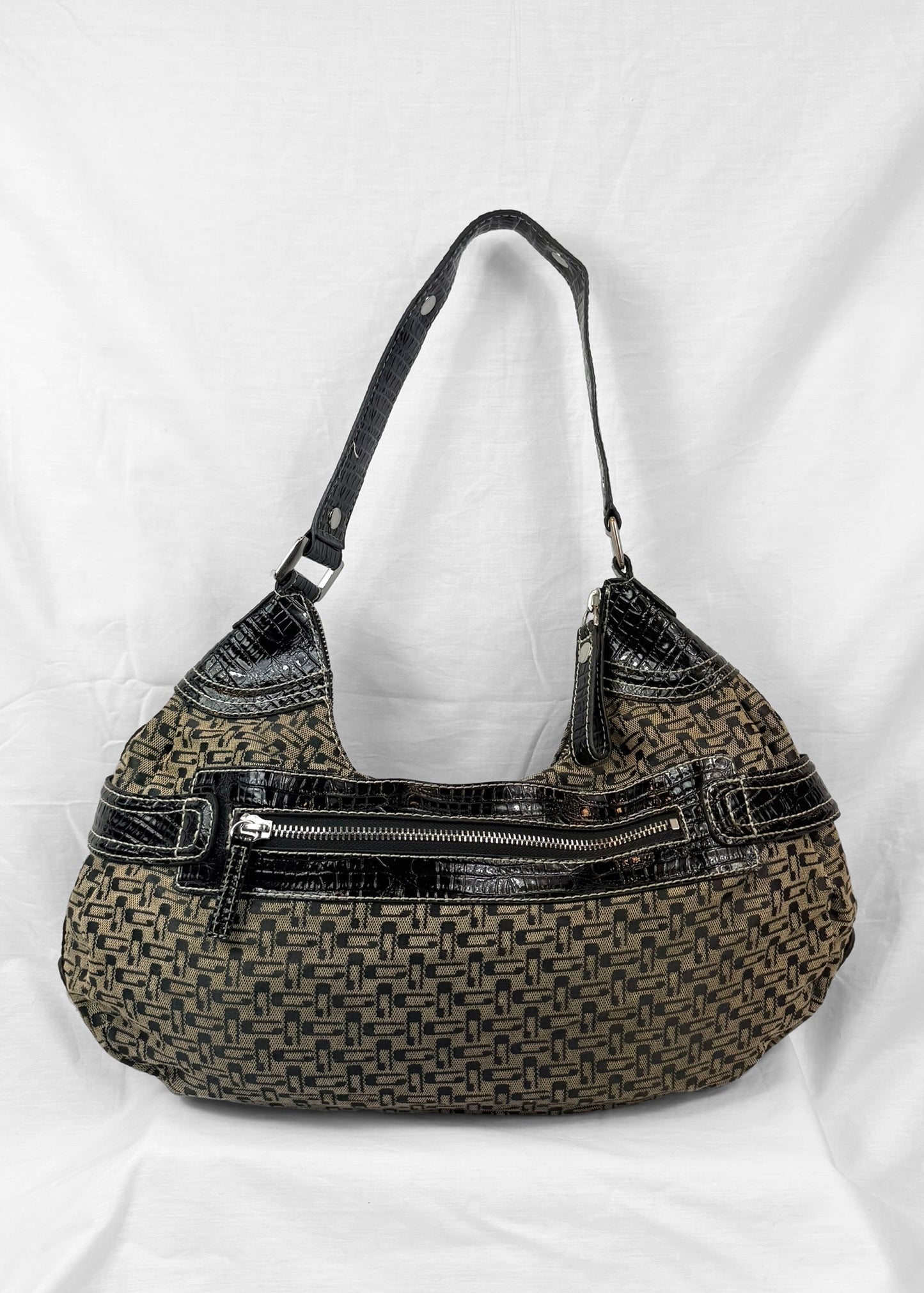 Vintage Guess Black Monogram Studded Shoulderbag