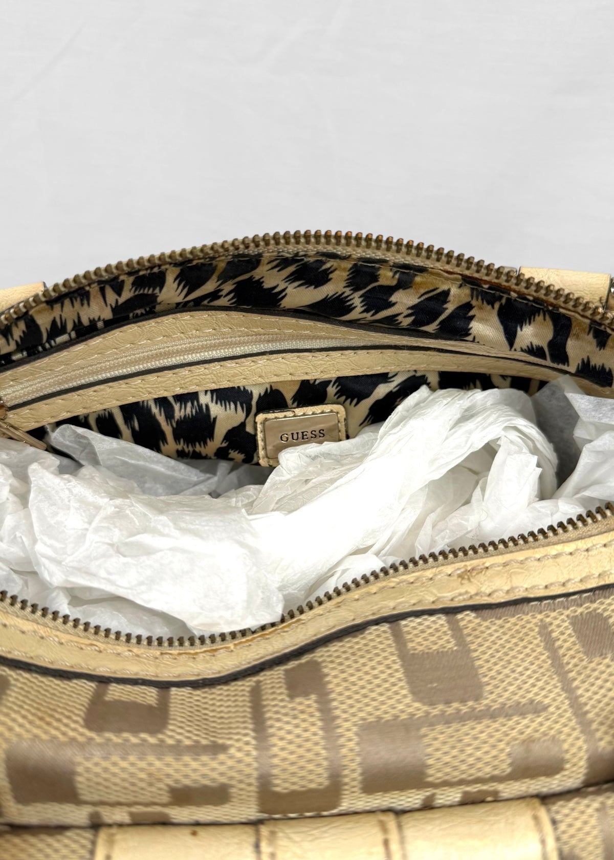 Vintage Guess 00s Bag Studded in Cream Silver Monogram