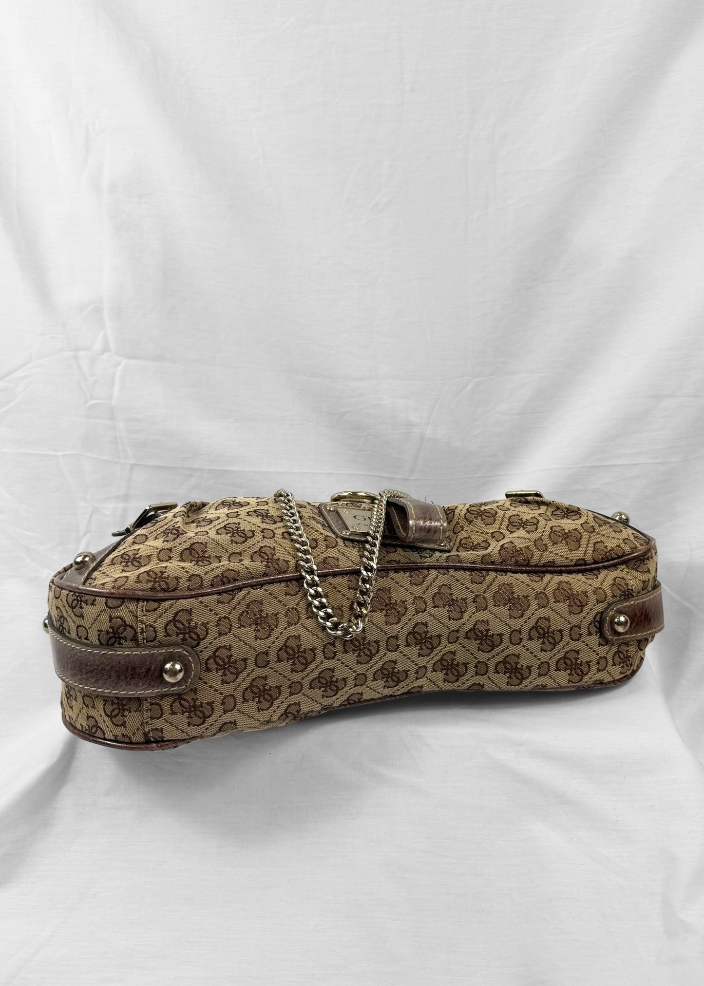 Rare Vintage Guess Bag in Brown Monogram and Silver Chain