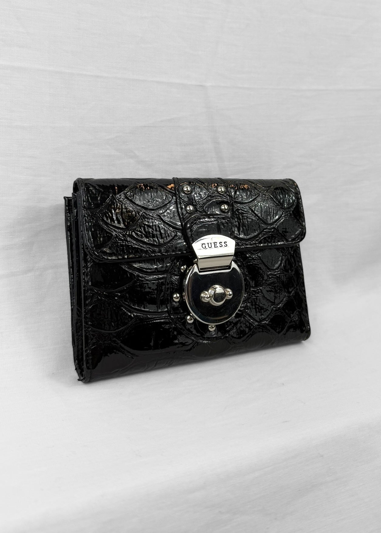 Guess Wallet in Black Croco and Silver
