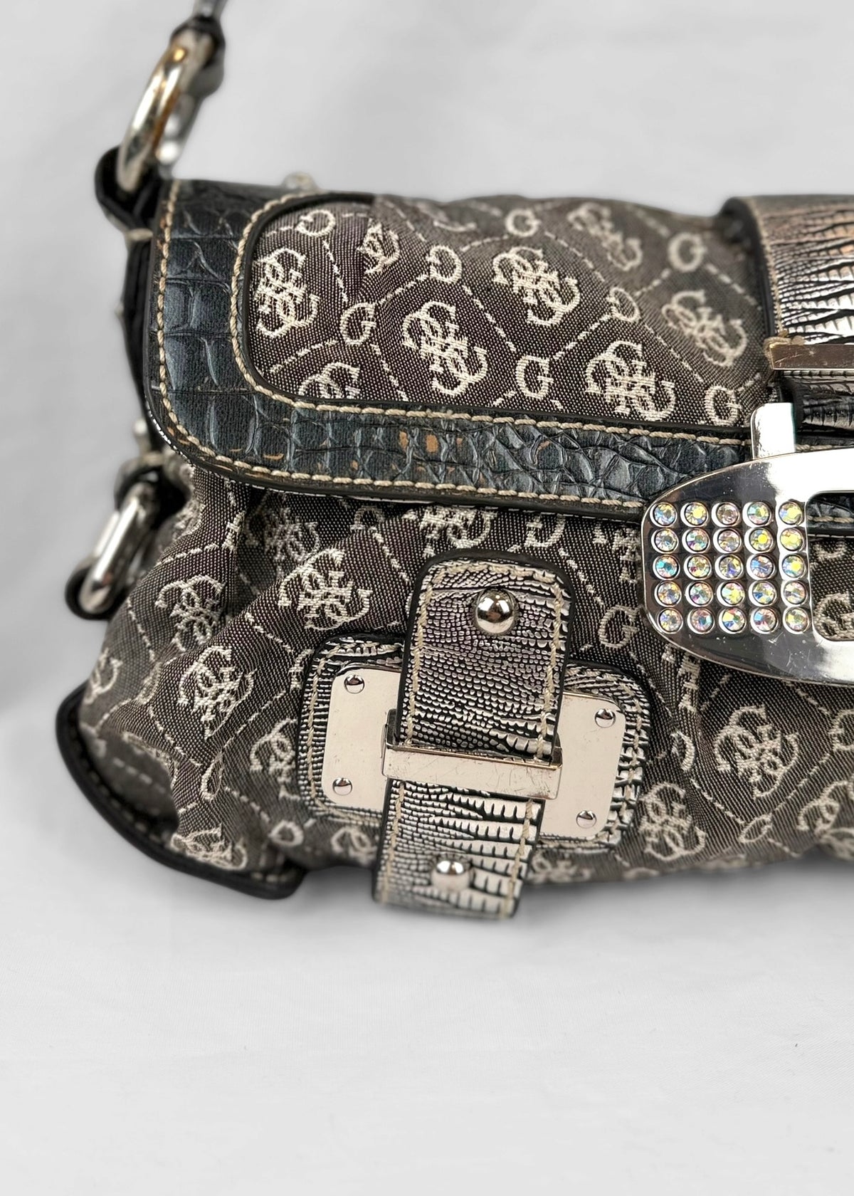 Vintage Guess Bag in Grey Denim Silver