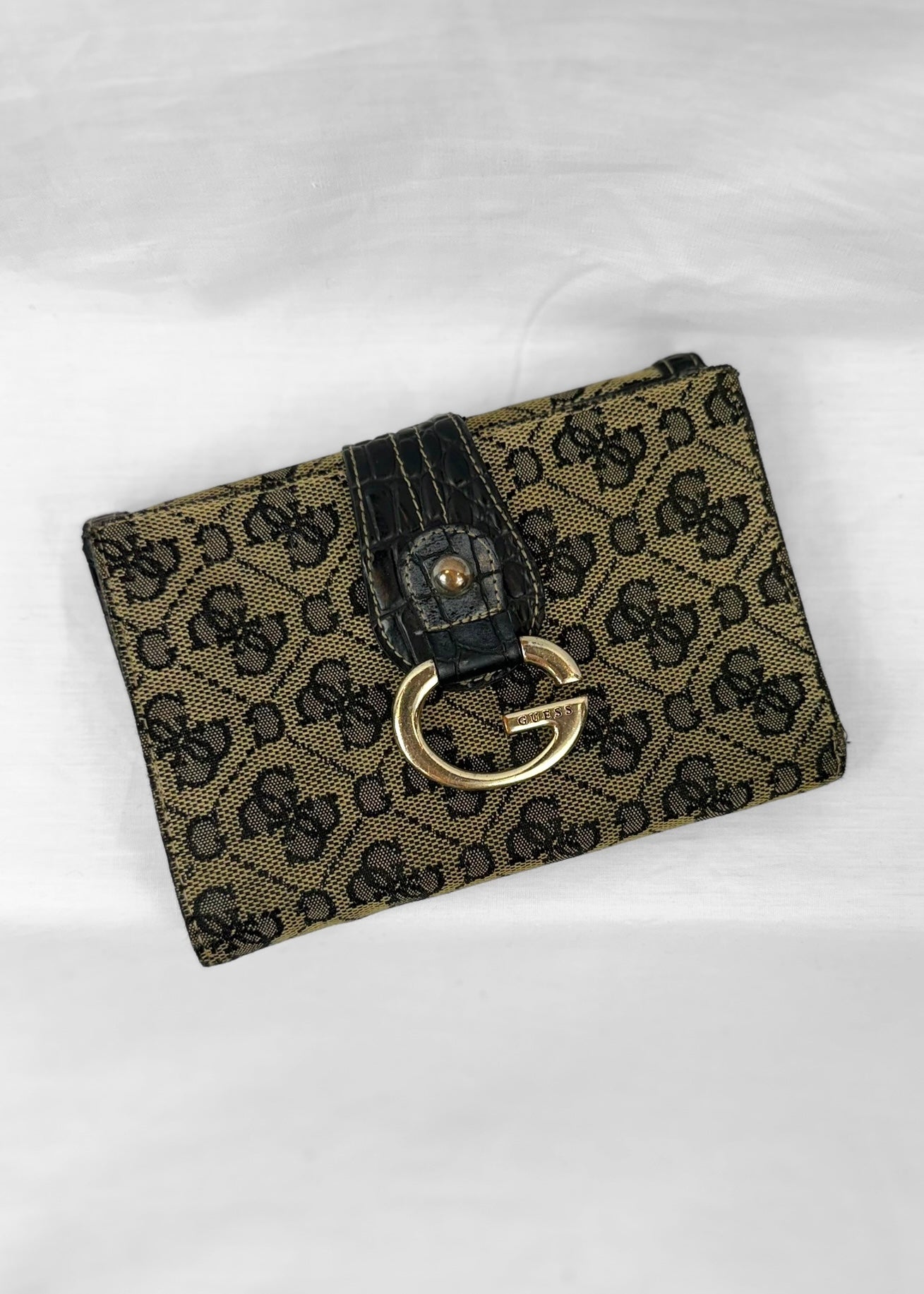 Vintage Guess Y2K Wallet in Croco Black Monogram G Buckle