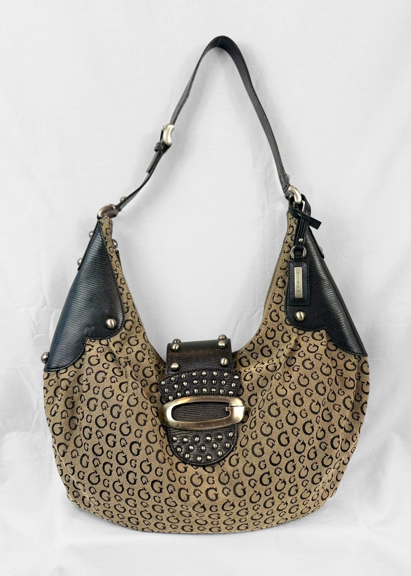 Vintage Guess Bag in Black Monogram and Studs