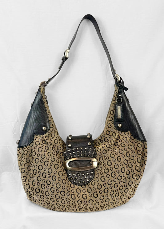 Vintage Guess Bag in Black Monogram and Studs
