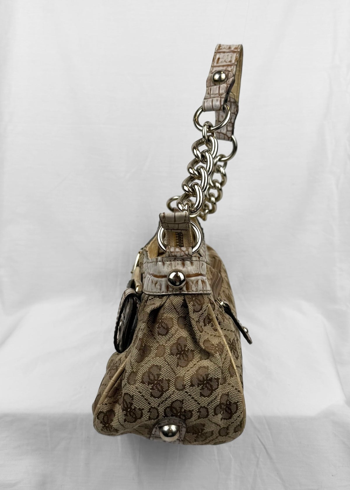 Vintage Guess Bag Cream Croco Belt Detail Silver