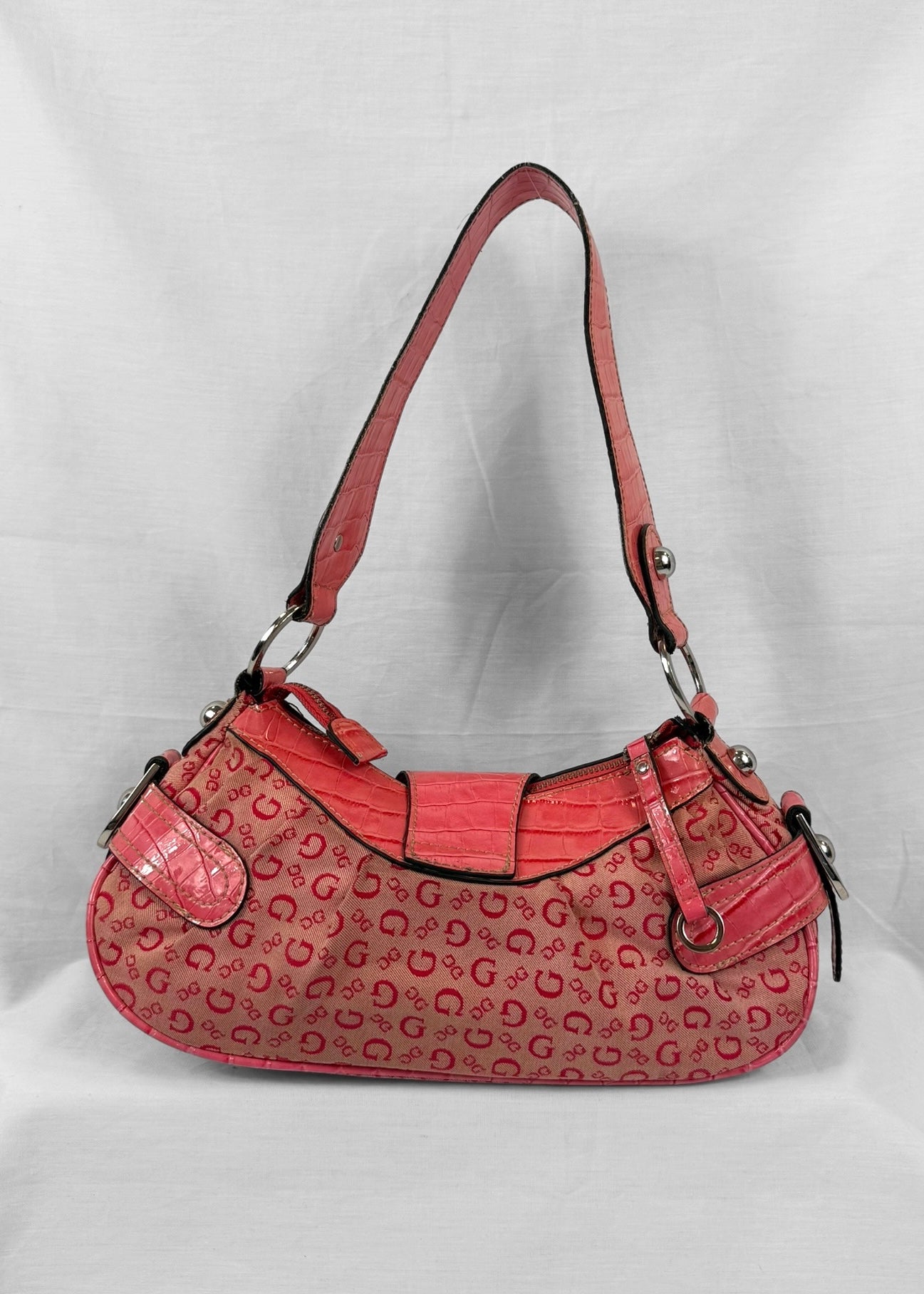 Vintage Guess Bag in Pink Monogram and Silver Details