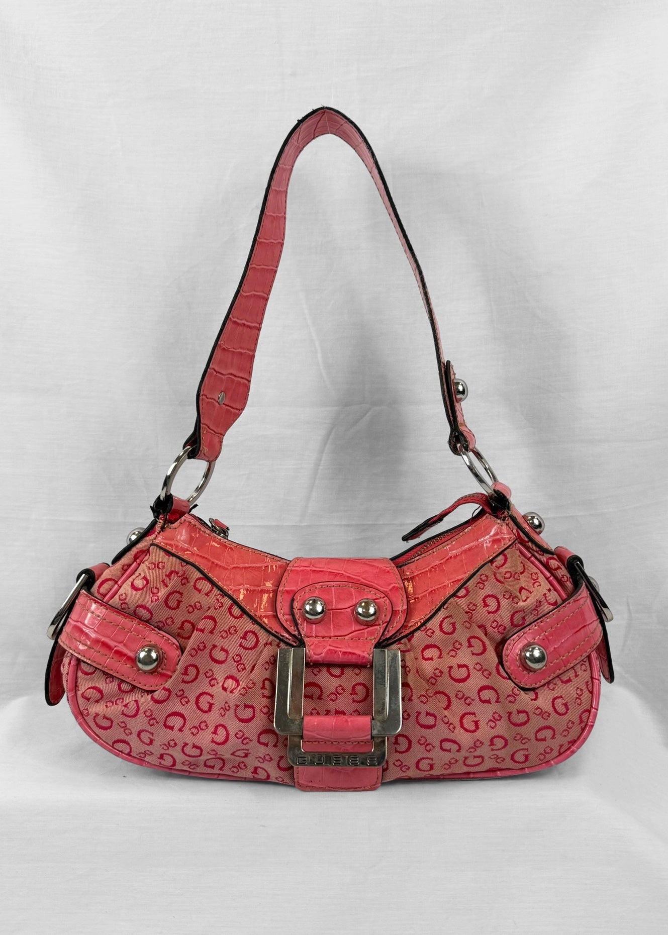 Vintage Guess Bag in Pink Monogram and Silver Details