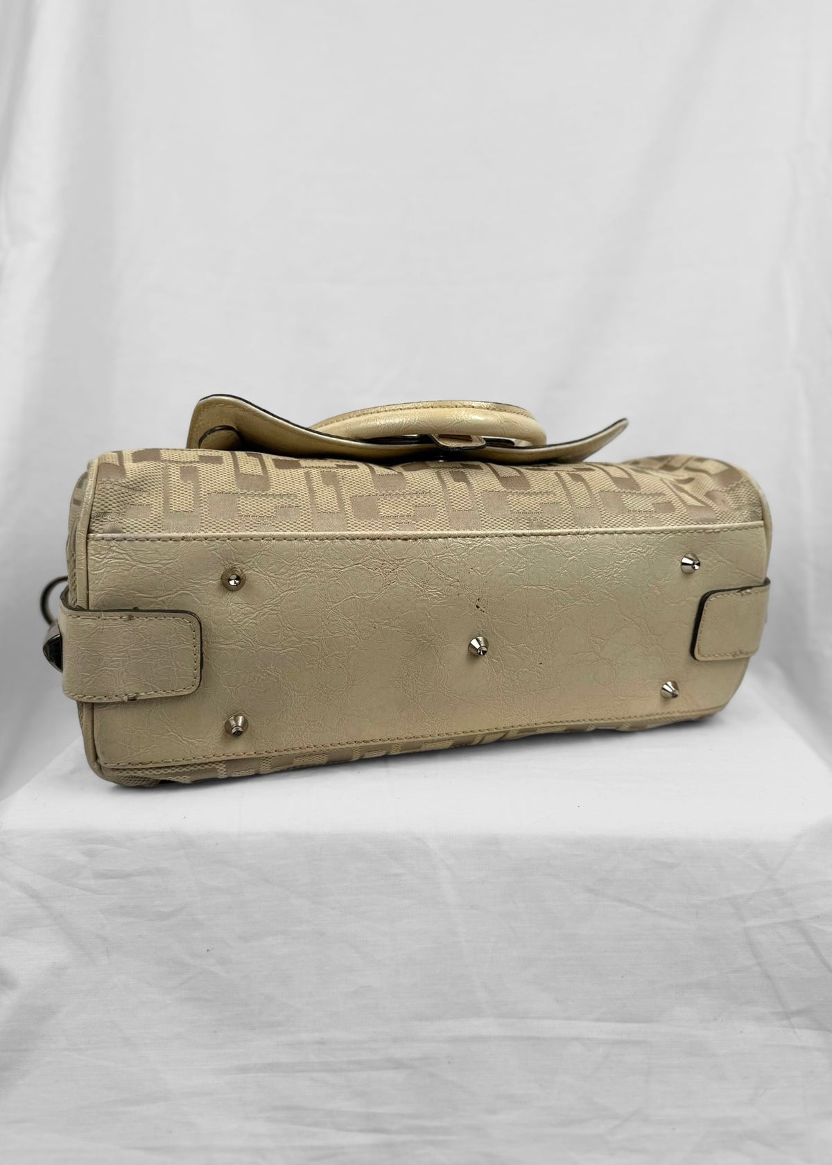 Vintage Guess 00s Bag Studded in Cream Silver Monogram