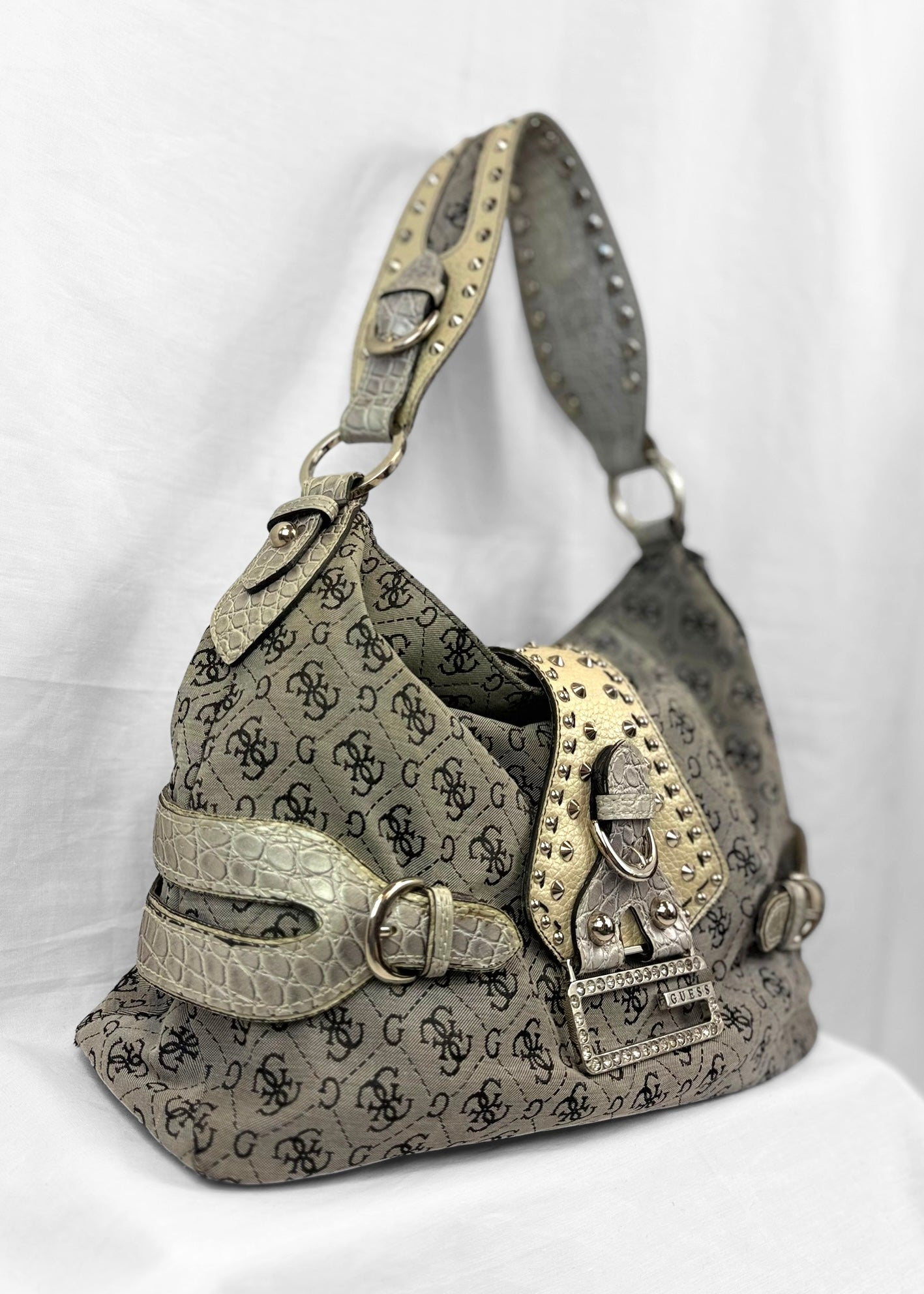 Vintage Guess Bag in Grey Studded Slouchy