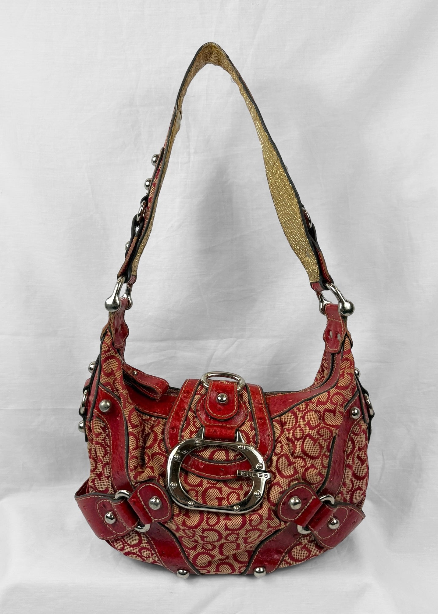 Rare Vintage Guess Bag in Red Monogram with G Buckle