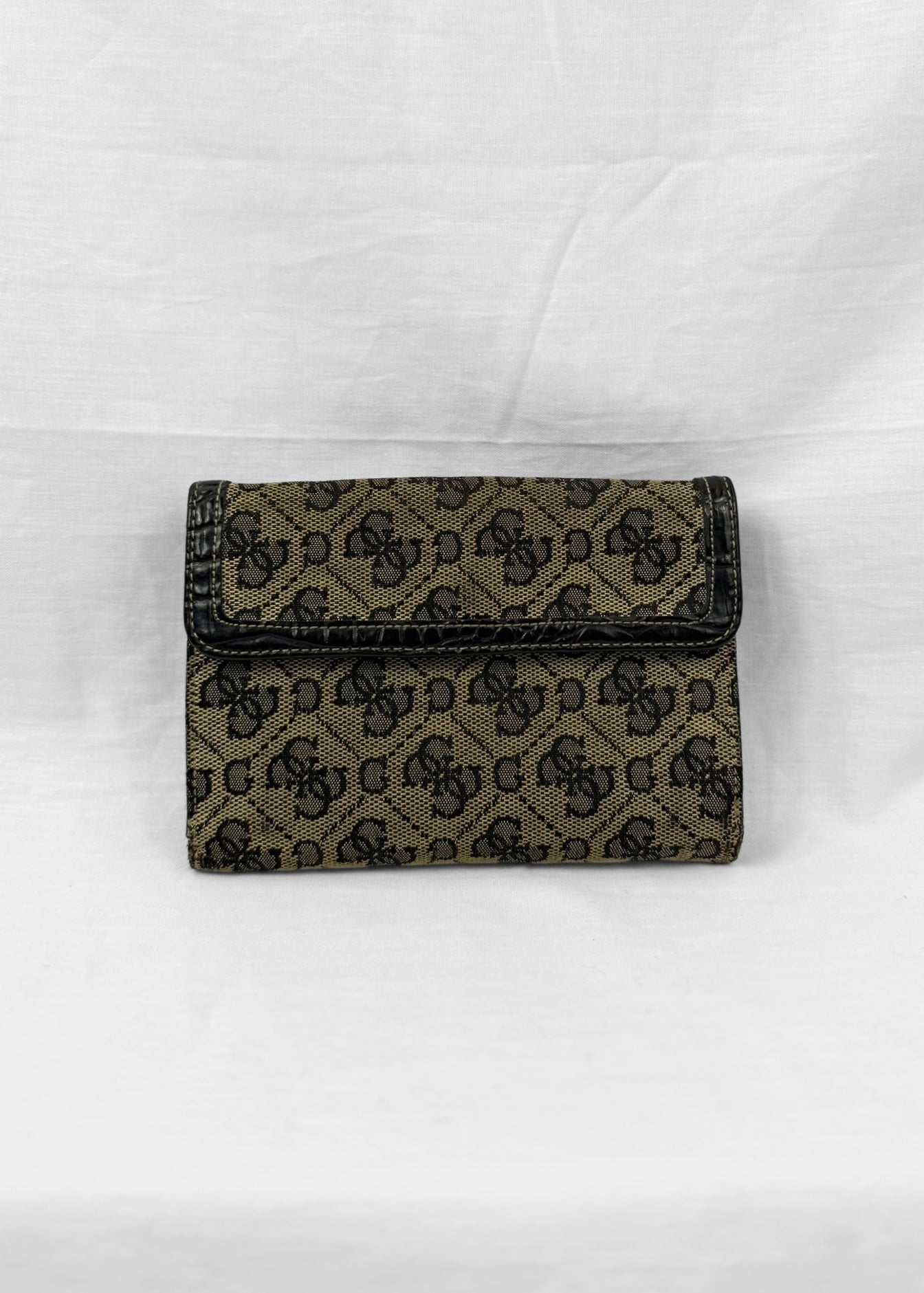 Vintage Guess Y2K Wallet in Croco Black Monogram G Buckle
